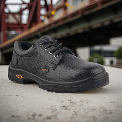 Fuel Falcon-01 Genuine Leather Safety Shoes for Men's Steel Toe Cap With Single Density PU Sole (Black)