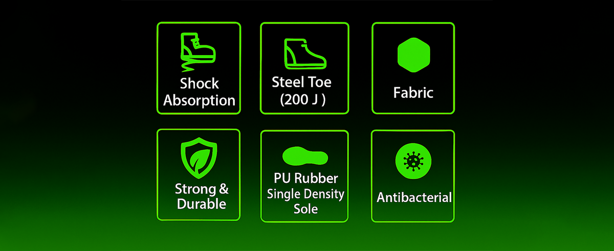 FUEL Rugged Wings Industrial Nitrile Rubber Sole Safety Shoes with 200J Toe Protection for Men