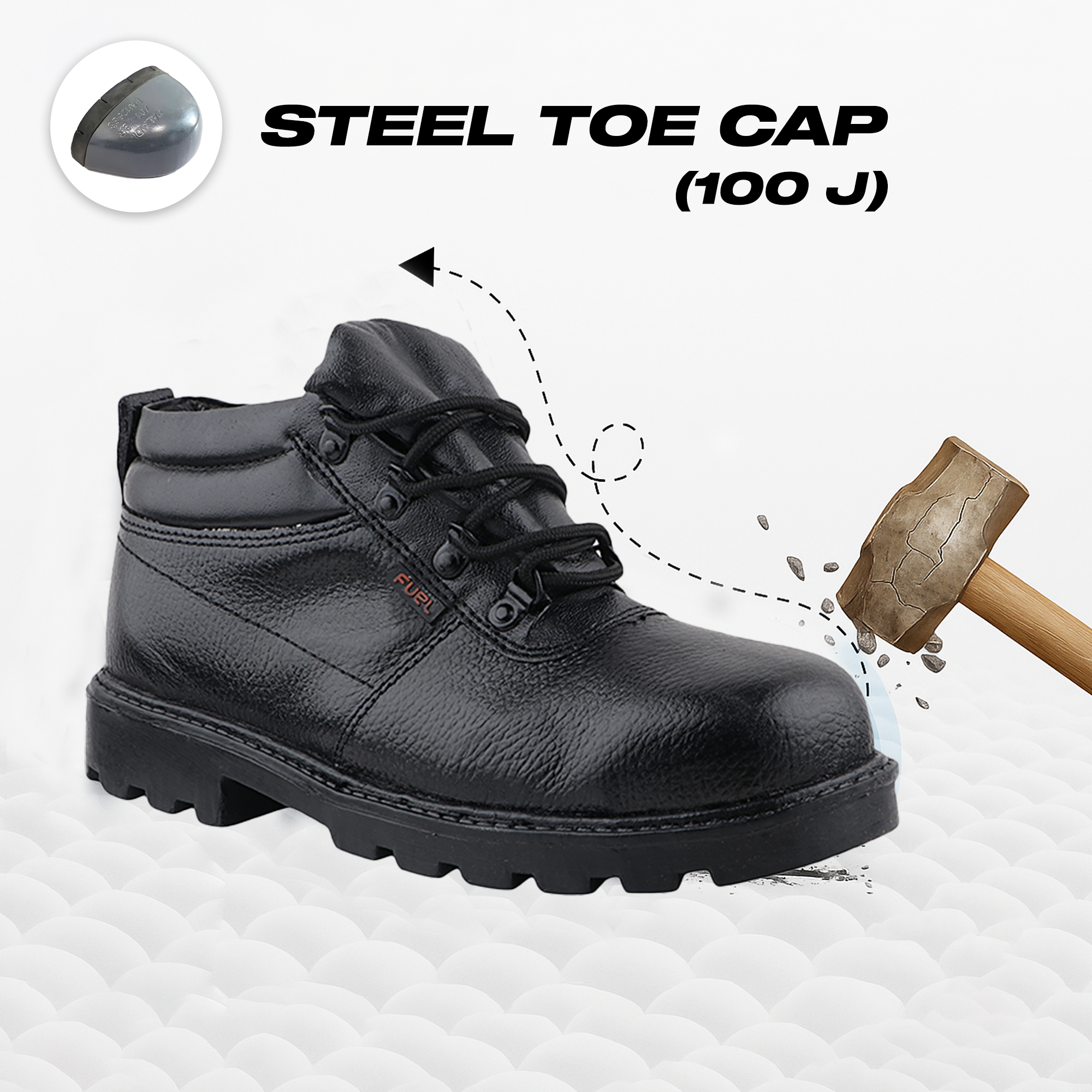 Fuel Flamingo HC Men's Black Lightweight Safety Shoes with PU Sole, Impact Resistant (100 Joules)