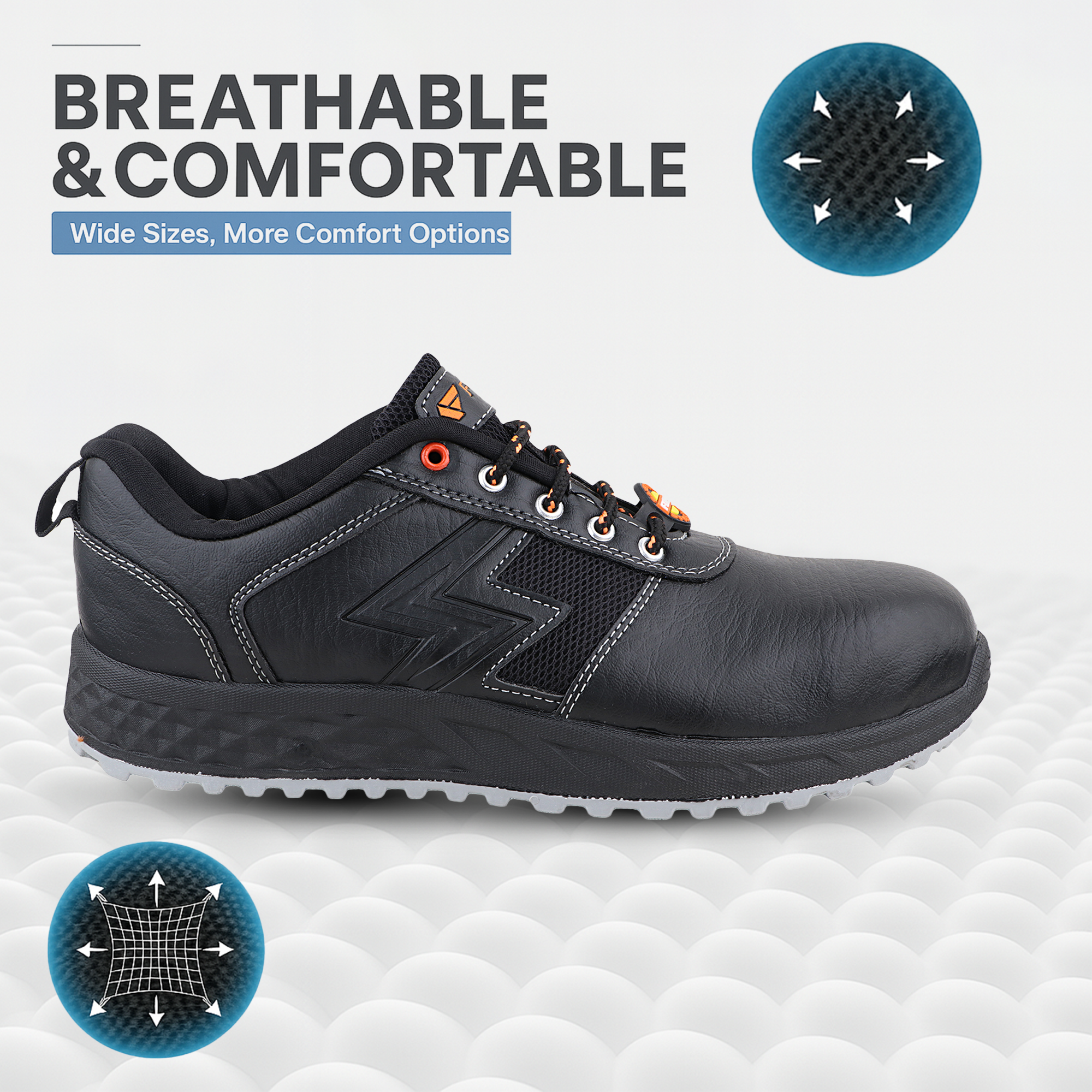FUEL Gravix Industrial Steel Toe Safety Shoes for Men in Synthetic Upper & PVC double density Sole (Black)