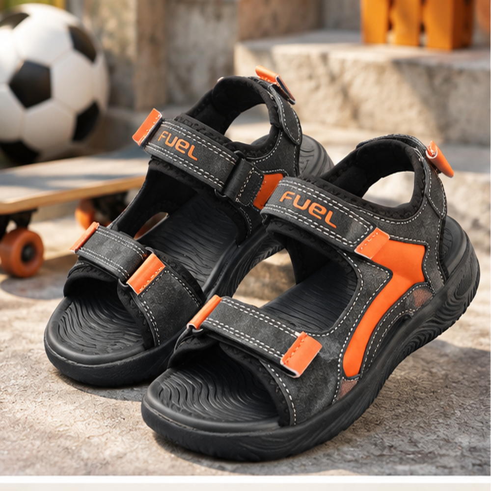 FUEL Power-lite-03 Outdoor Sports Sandals for Unisex– Lycra Rexine Upper, Cushioned EVA Sole (Black)
