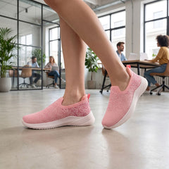 FUEL Nayasa-01 Comfortable and Breathable Knitted Upper with  Cushioned Footbed Slip-On Casual Shoes for Women's (Pink)