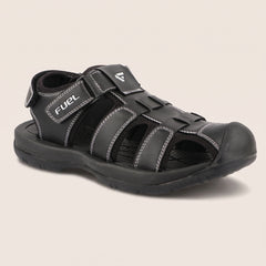 FUEL Commando-1 Comfortable Outdoor & Daily Wear  Men’s Flexible Fisherman Rubber Sandals with Protective Toe Cap (Black)