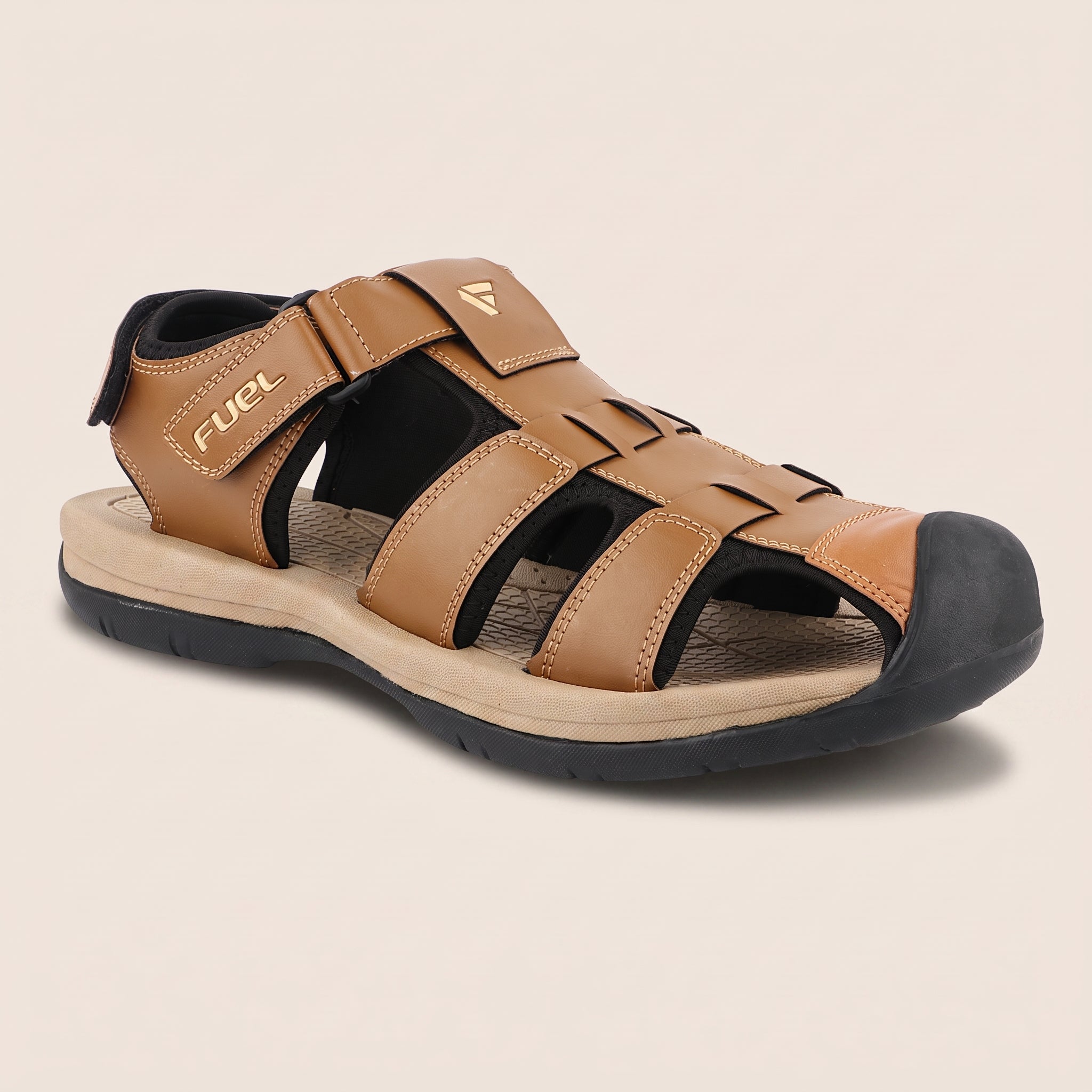 FUEL Commando-1 Comfortable Outdoor & Daily Wear  Men’s Flexible Fisherman Rubber Sandals with Protective Toe Cap (Tan)