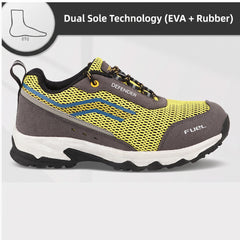 FUEL Defender EVA+Rubber Anti-Slip Sole and Breathable Mesh Upper with Lightweight Composite Toe Lace-Up Industrial Work Safety Shoes for Men's (Black)