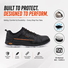 FUEL Armour 3 DD ISI Marked Synthetic Fabric Breathable Safety Shoes For Men's Steel Toe Cap With Double Density Rubberized PVC Sole (Black)