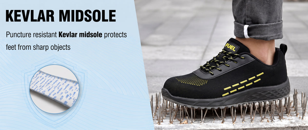 FUEL Armour 1 DD ISI Marked Strong Knitting Upper Breathable Safety Shoes for Men's Steel Toe Cap With Double Density Rubberized PVC Sole (Black)