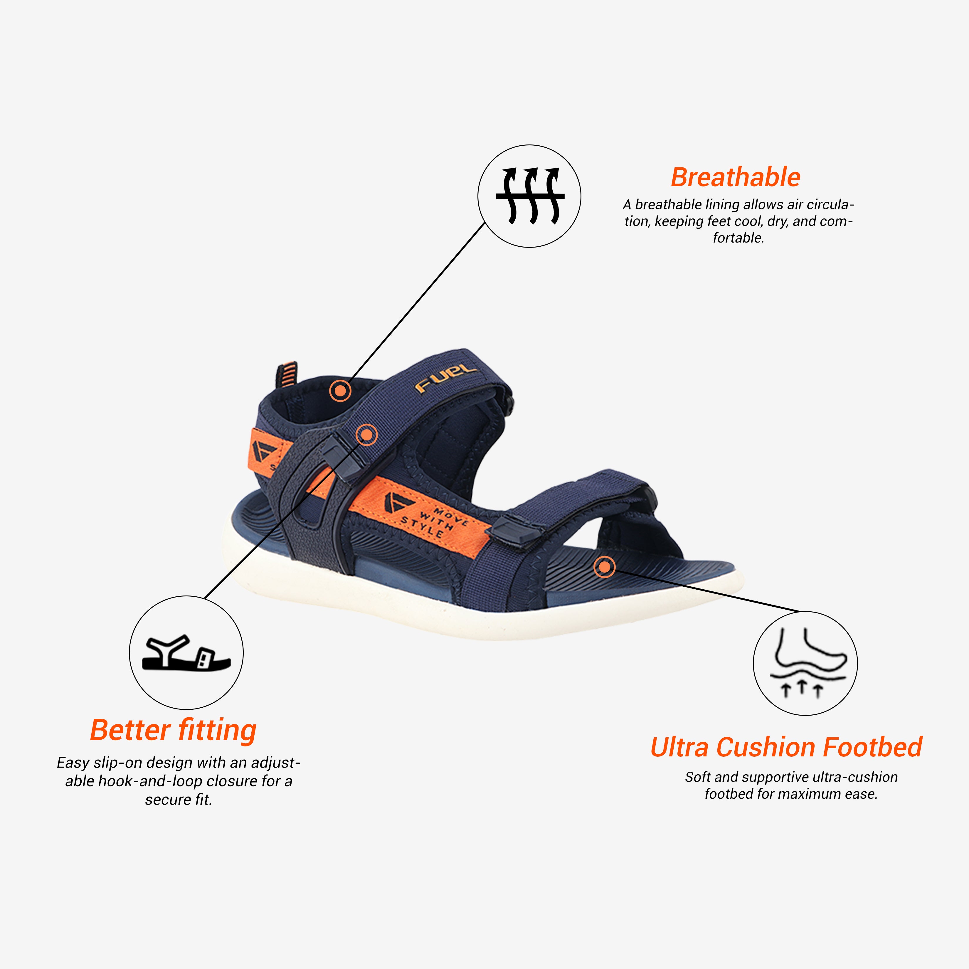 Fuel Power-02 Sandals For Men's (Navy-Orange)