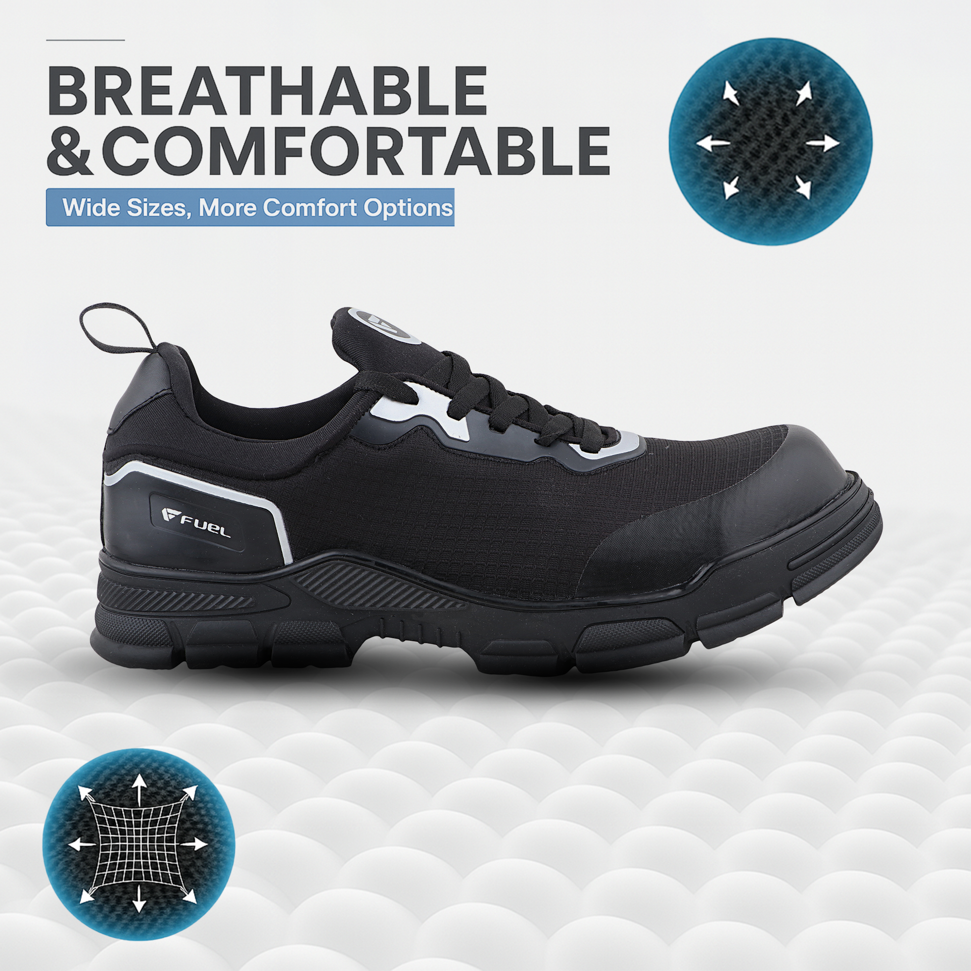 FUEL Reevon-01 Safety Shoes with Fabric Upper, Nitrile Rubber Sole & Non-Metallic 200J Toe Cap