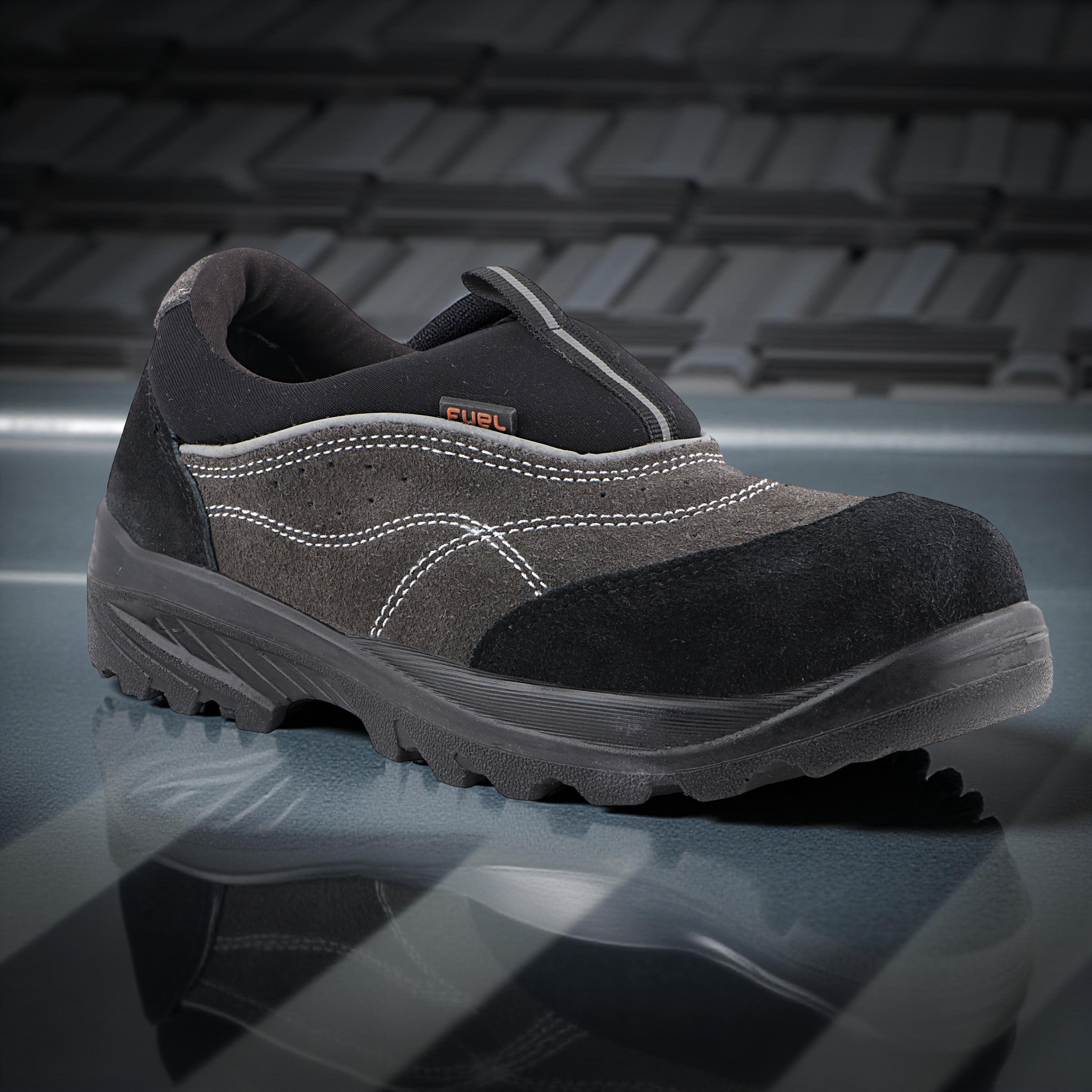 FUEL Slip-on Safety Shoes for Men Industrial PU Single Density Sole, 200J Steel Toe, Energy Absorption