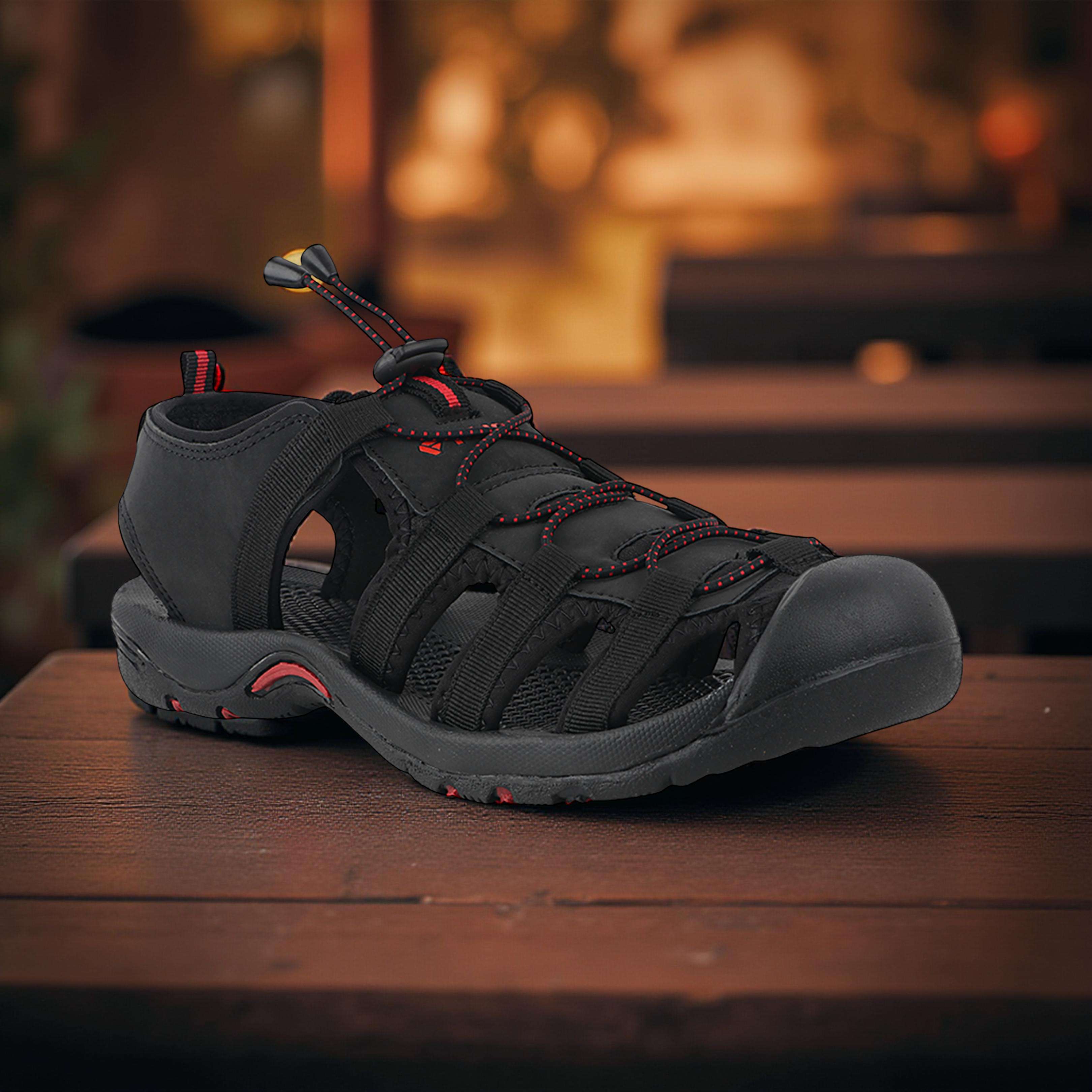 Fuel Soldier-06 Stylish Outdoor Men's Fisherman Sandals with Protective Toe Cap & Durable Grip (Black Red)