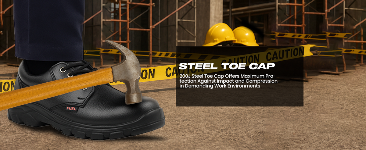 FUEL Spear SD Grain Leather Upper Industrial Safety Shoes for Men's (Black)