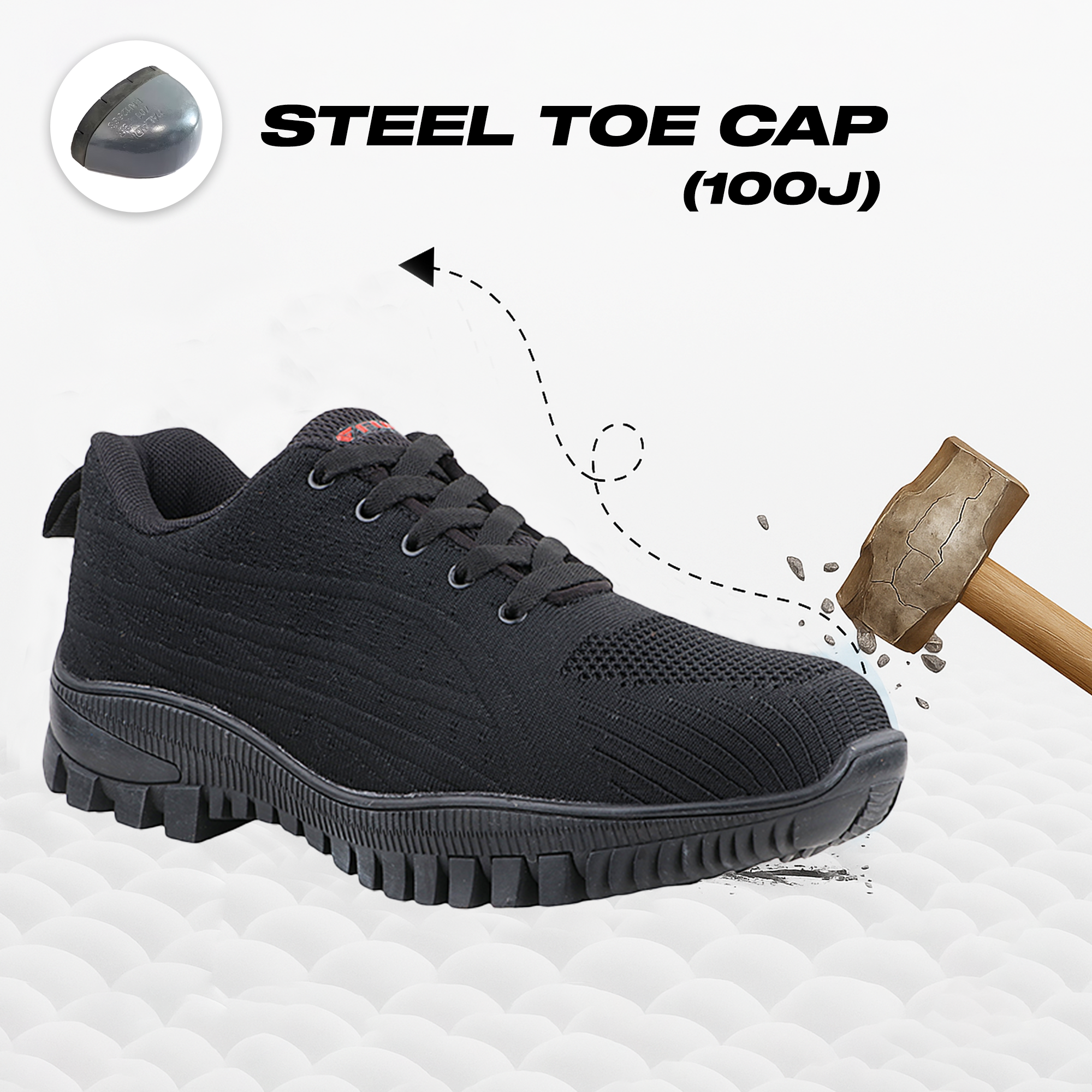 FUEL Trendy Safety Shoes in Strong Knitted Fabric, Metallic toe cap (200 J) Toe with Rubber Sole