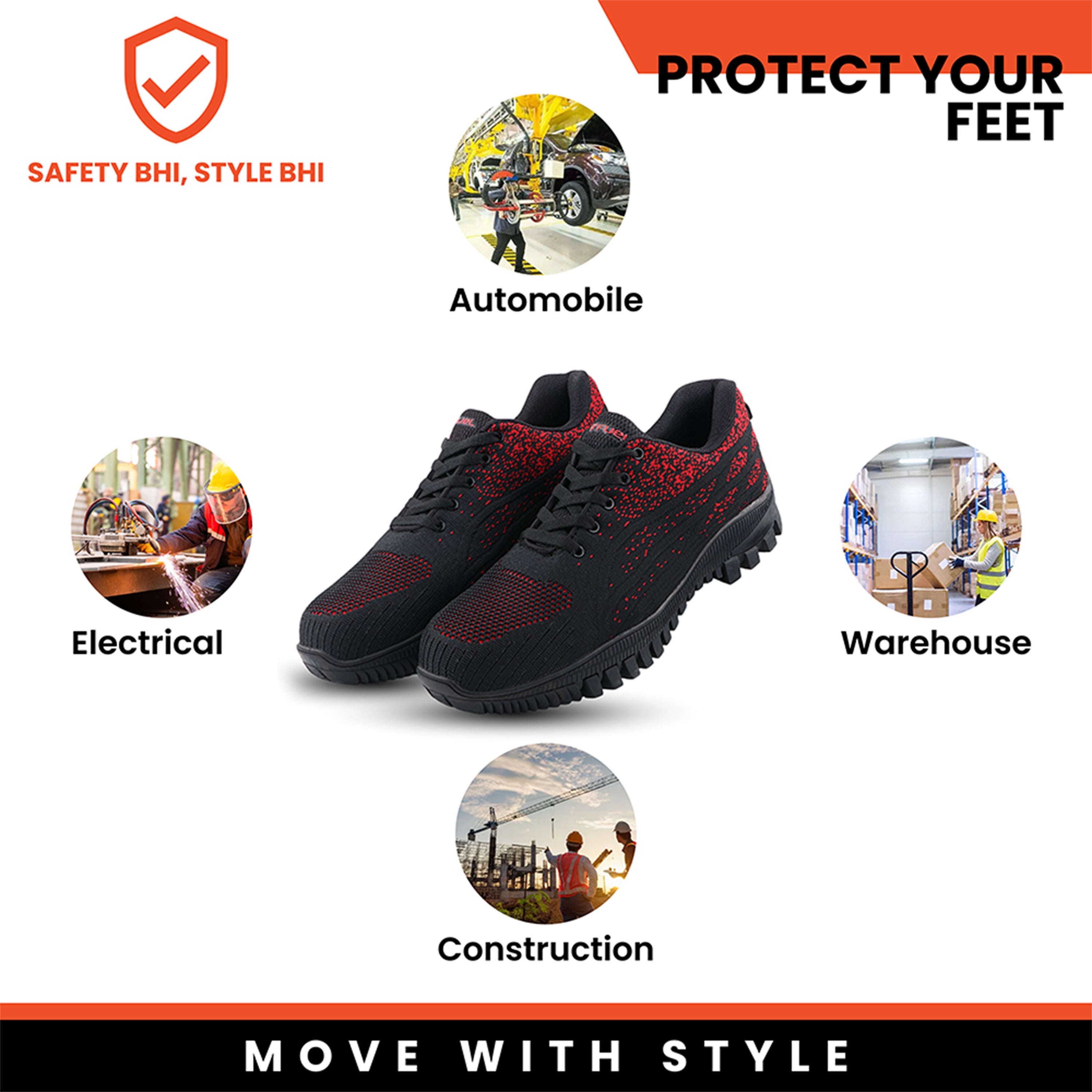 FUEL Trendy Safety Shoes | Knited Fabric | Soft Breathable Mesh Lining | Non Woven Insole, Metallic (200 J) Toe Cap | EVA/TPR Double Density Sole | PU Padded |VAR