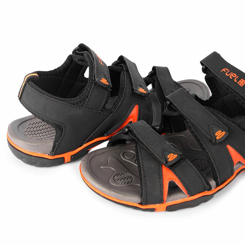 FUEL Charlie Black Orange Boys Sandal For Dailywear| Lightweight, Anti skid,Soft, Flexible,Air,Breathable,Comfortable Gents Stylish Outdoor Sandals & Orthotic Technology Sandals