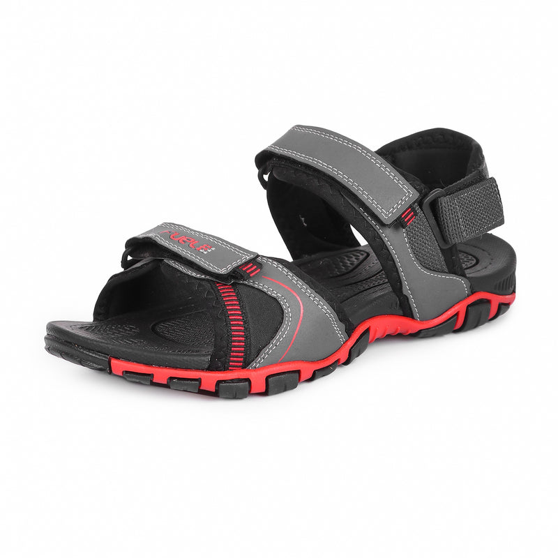 FUEL Bruno Grey Red Men's Sandal For Dailywear| Lightweight, Anti skid,Soft, Flexible,Air,Breathable,Comfortable Gents Stylish Outdoor Sandals & Orthotic Technology Sandals