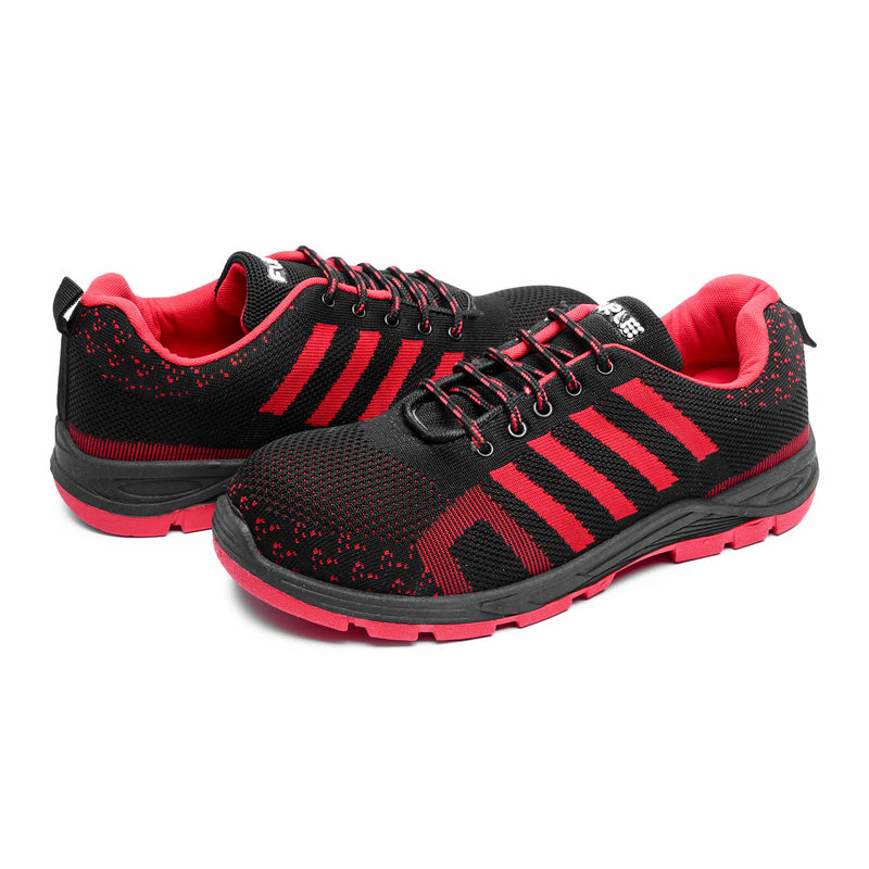 FUEL Jordan-L/C  Red Black  Men's Steel Toe Safety Shoes/Light Weight & Orthopedic Memory Foam Insole, Industrial Work Construction Use/Comfortable & Stylish
